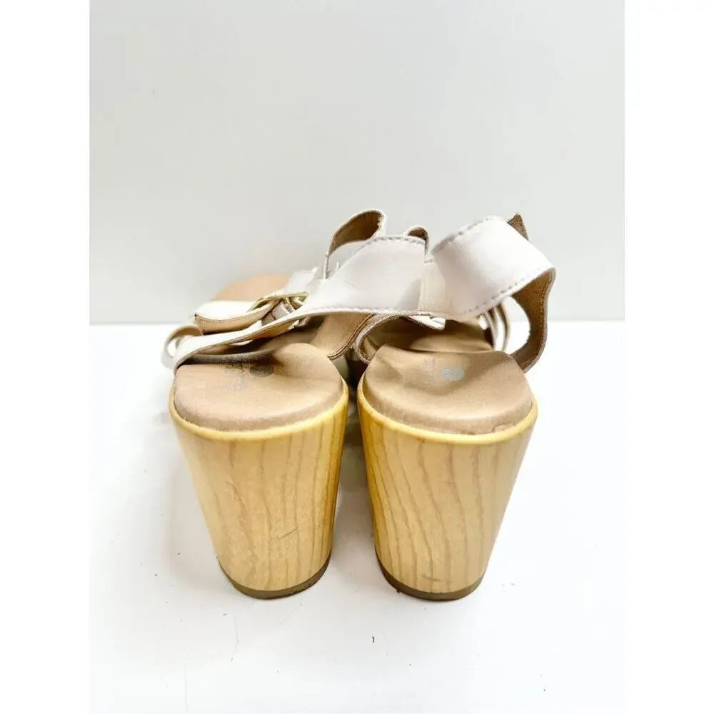 Dr. Scholl’s Sandals Size 9.5 White Leather Open‎ Toe Platform Shoes Buckle